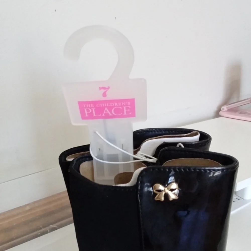 NWT The Children’s Place Toddler Girls Black Rain Boots Gold Bow Size 7
